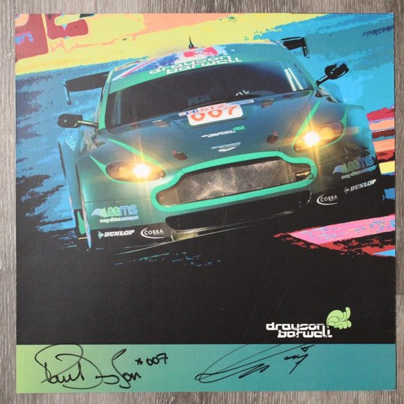 2008 Drayson Barwell Austin Martin Vantage GT2 Signed Drayson Cocker Card & Flag - Picture 2 of 9